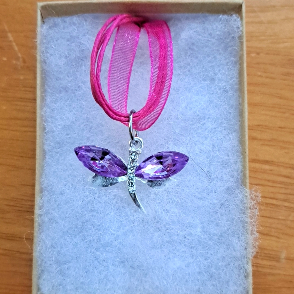 Amethyst Crystal Dragonfly Necklace
